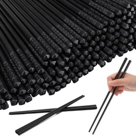 Dandat 100 Pairs Fiberglass Chopsticks Reusable Chopsticks 9.5" Dishwasher Safe Non Slip Chopsticks Chinese Style Japanese Food Cooking Chopsticks Black Cherry Blossom Beginners Chopsticks