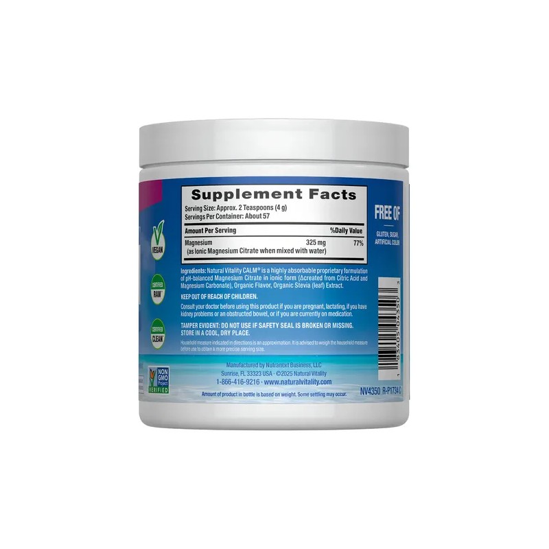 Natural Vitality Calm Magnesio en Polvo Magnesium Citrate Powder, Raspberry