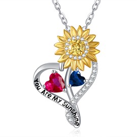Zeuslia You are My Sunshine Necklace Sterling Silver Sunflower Necklace for Women Ruby Sapphire July September Birthstone Sunflower Pendant Anniversary Birthday Gifts for Wife Mom Grandma