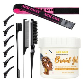16oz Extra Hold Braid Gel, High Shine for Twists, Locs, Braids & Edge Control, Smooths Frizz, Long-Lasting for Locks with Elastic Band, Hair Styling Comb Set