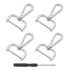 QUARKZMAN Pack of 4 Swivel Carabiner Hooks, 32 mm (1 Inch) D-Ring Removable Metal Snap Hook with Screwdriver for Making Purses and Keychains, Silver