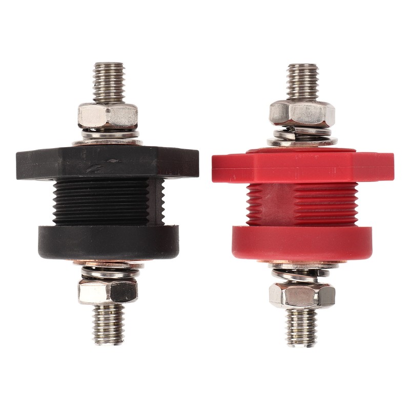 1Pair Thru Panel Battery Terminal Connectors 3/8 In Black Red