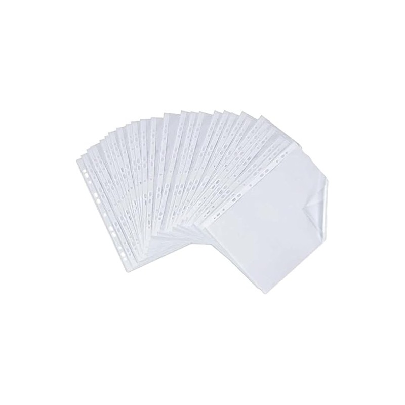A4 Punch Pockets 100 Pack, Clear Plastic Sleeves for Folders