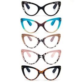 MMOWW Cat Eye Reading Glasses for Women Fashion Cute Blue Light Blocking Readers 5 Pack +2.0