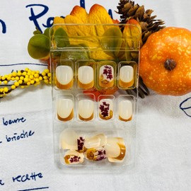 LWTZLW Fall Orange French Tip Press on Nails Short Square Thanksgiving Fake Nails Maple Leaf Design Autumn Glue on Nail Red Maple Leaf False Nails Reusable Acrylic Stick on Nail for Women