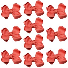 10pk Salmon Pink Hair Bows Knots Clips Slides Grips 3" Inch 7.6cm Solid Colour Girls School Hairbow Accessories
