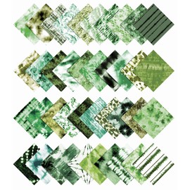 Soimoi 40Pcs Tie Dye Print Precut Fabrics Strips Roll Up 1.5x42inches Cotton Jelly Rolls for Quilting - Green