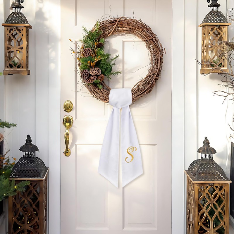 2 Pack Wreath Sash for Front Door Monogrammed Embroidery Wreath