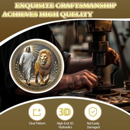 Jesus and Loin Christian Challenge Coin, Revelation 5:5 Bible Verses Coin - Bronze Christian Prayer Pocket Token - Religious Gifts for Men Women