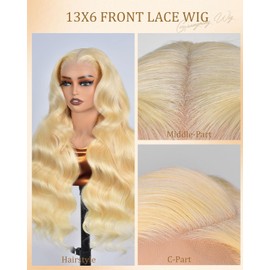 Guangming 613 13x6 Lace Front Wig Human Hair Body Wave Blonde Wig Human Hair 613 HD Transparent Pre Plucked Lace Front Wig with Baby Hair for Women (28inch,Blonde Wig)