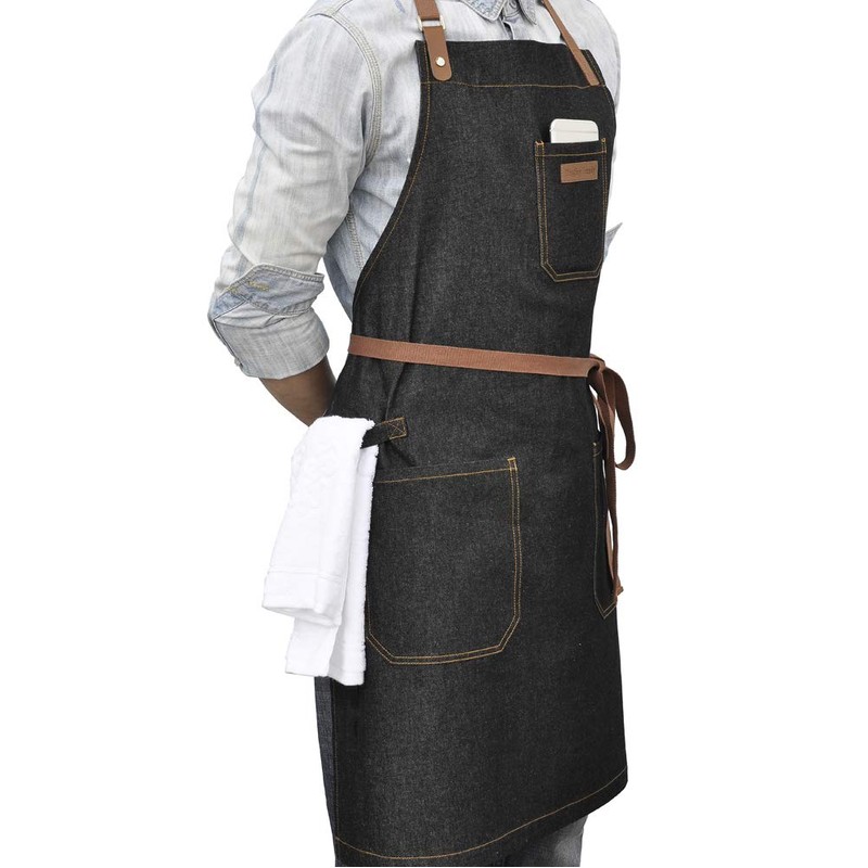 DingSay Trendy Denim Chef Apron with Pockets, Mens Womens Professional