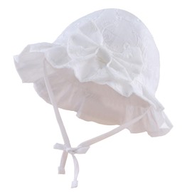 XIAOHAWANG Summer Hat Baby Girl Sun Hat Baby Summer Hats Cotton with Bow and Ties (White Embroidery, 46 cm (3-6 Months))