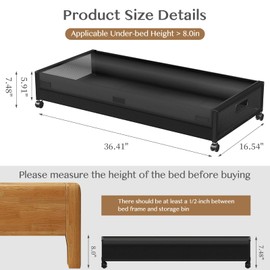 Under Bed Storage with Wheels,Underbed Storage Containers with Lid & Clear Window,Rolling Underbed Organizer Drawer Bins with Sturdy Handles for Bedroom Closet Clothes Shoes Blankets (2 PACK-XL Large)