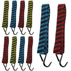 10 PCS Bungee Cords with Hooks,Heavy Duty Weatherproof & UV-Resistant Elastic Bungee Straps,Braided Anti-slip Flat Rubber Straps for Securing Tarps,Luggage,Tents,Bikes