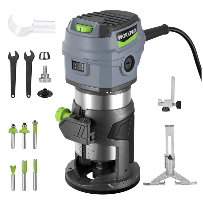 WORKPRO Compact Router Kit 6.5 Amp Corded Hand Trimmer Router