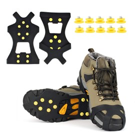EONPOW EONPOW Ice Grips, Ice & Snow Grips Cleat Over Shoe/Boot Traction Cleat Rubber Spikes Anti Slip 10 Steel Studs Crampons Slip-on Stretch Footwear (Size M)