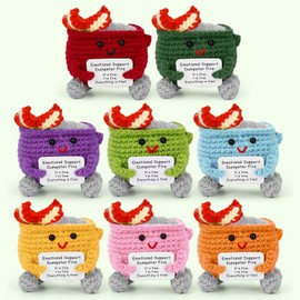 8PCS Mini Emotional Support Dumpster Fire Crochet Positive Funny Office Decor Small Birthday Gifts for Women Men Coworkers Cute Stuff Things Inspirational Gifts for Home Girlfriend Boyfriend