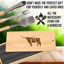 Texas BBQ Tool Set: Celebrate the Lone Star State with High-Quality Stainless Steel Spatula, Tongs & Fork, Perfect for Texas Enthusiasts, Beautifully Boxed