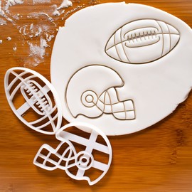 Set of 2 American Football Cookie Cutters (American Football Helmet & Football), 2 Pieces. Bakerlogy