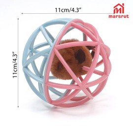 Squeaky Mouse Ball Cat Toy with Simulated Sound, Mouse Ball Cage, Squeky Balls for Cats to Play with Indoor, Plastic Squeak Interactive Funny Toys Best for Playing Chewing Training Chasing (Pink-Blue)