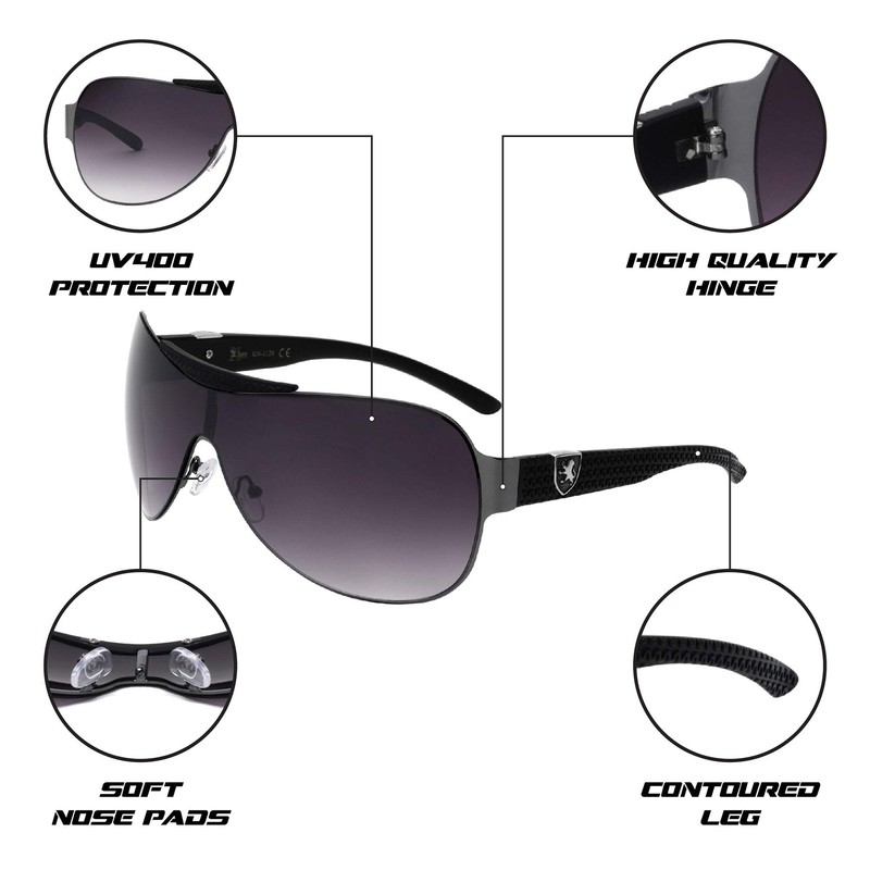 Khan Dune - Rounded Zigzag Oversized Shield Sunglasses (Smoke Gunmetal)