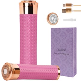 Lurini Facial Hair Remover for Women, Painless Rechargeable Hair Removal Device, Comes with 2 Replacement Heads, Portable Electric Shaver/Razors for Face, Chin, Upper Lip, arms and Peach Fuzz (Pink)