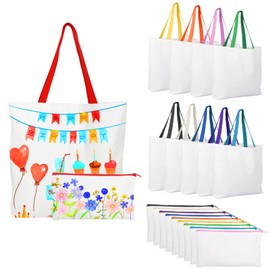 Segarty Sublimation Tote Bags, 20 pack Large White Reusable Women Grocery Bag Blank DIY Heat Transfer Canvas Bag Cosmetic Makeup Bags with Zipper bulk for Decorating Crafting Gift Travel 12oz