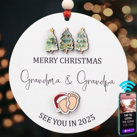 DEARMINE Christmas Ornaments 2024, Pregnancy Announcement for New Grandparents, Pregnancy Announcement Ornament, Baby Announcement Gift, Touch-to-Play Song Expecting Ornament Grandparents Gifts