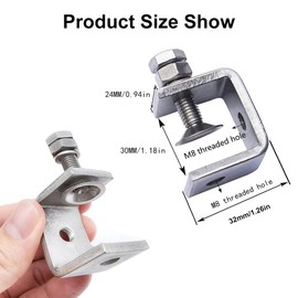 C Clamp Screw Clamp Carrier Clamp, Heavy Duty Carrier Clamp, Small C-Type Clamp, C Clamp and Tensioner, C Clamp Stainless Steel, for Clamps, Clamps & Tensioners, Woodworking Tool, Pack of 2, Silver