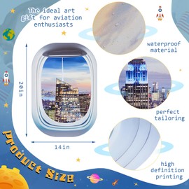 Drydiet 3 Pcs Airplane Wing Stickers Plane Window Clings Self Adhesive Airplane Wall Decals Aviation Wall Decor 3D Wallpaper Art Gifts for Travel Birthday Party Favor Decorations (City)