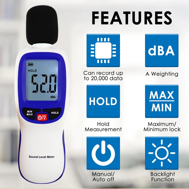 Wireless Decibel Meter, Bluetooth Sound Level Meter with App Data