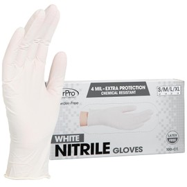 ForPro Professional Collection - Guantes desechables de nitrilo, resistentes a productos químicos, sin polvo, sin látex, no estériles, aptos para alimentos, 4 mil, blancos, medianos, 100 unidades