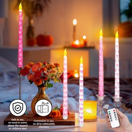 Whaline 5Pcs Pink Bow LED Flameless Candles Cute Coquette Bowknot Battery Operated Taper Candles with Remote for Wedding Bachelorette Bridal Shower Table Decor