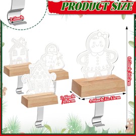 Beeveer 4 Pcs Christmas Stocking Holders Acrylic Lights Stocking Hangers for Mantel Xmas Hooks Decorative Light up Stocking Holders for Mantel, Fireplace, Table(Gingerbread Man, Gingerbread House)