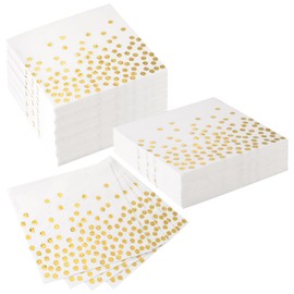 60 PCS White and Gold Dot Napkins, 33 x 33 cm Disposable Serviettes Napkins Birthday Party Napkins Cocktail Napkins for Weddings, Baby Shower Parties
