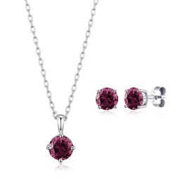 Philip Jones Sterling Silver June (Alexandrite) Birthstone Necklace & Earrings Set Created with Zircondia® Crystals