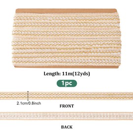 PH PandaHall 12 Yards Gimp Braid Trim, 2cm Fabric Braid Tirm Ribbon Beige Polyester Basic Fringe Trims for Sewing Upholstery Costume DIY Crafts Jewellery Making Curtain Decoration