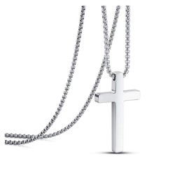PiercingJak Edelstahl Kreuz Kette Herren Damen Halskette Religiöse Gebet Kreuz Anhänger mit 24" Kette, Silber/Schwarz