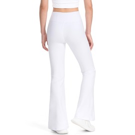 JOCMIC Girls Flare Leggings High Waisted Bell Bottom Flared Yoga Pants with Hidden Pockets White 11-12 Years