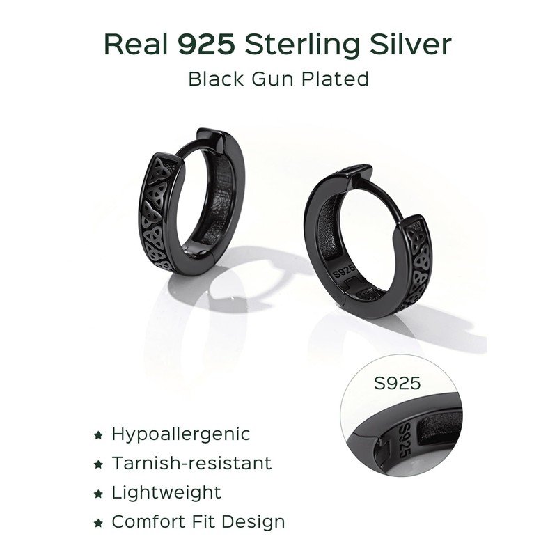 ChicSilver Black Hoop Earrings for Men Celtic Knot Irish Black