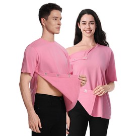 Post Shoulder Surgery Recovery Shirt with Magnetic Buttons for Women Crew Neck Tear Away Shirts for Shoulder Surgery for Men