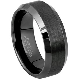 Jewelry Avalanche Gunmetal Tungsten Carbide Wedding Band - Brushed Beveled Tungsten RIng - Comfort Fit Tungsten Anniversary Band #617s10.5