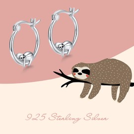 Sloth Earrings 925 Sterling Silver Cute Animal Huggie Hoop Earrings Hypoallergenic Earrings for Sensitive Ears Sloth Jewelry Gifts for Women