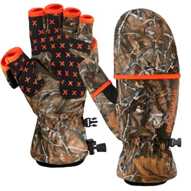 Bassdash WinteFlex Insulated Ice Fishing Convertible Mittens Cold Weather Fingerless Fleeced Gloves Water Resistant for Men Women Hunting Photography Hiking