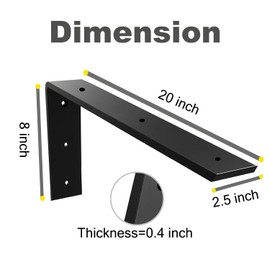 Countertop Support Bracket 2 Pack Heavy Duty Countertop Hidden Bracket 20" x 8" x 2 1/2" L Bracket Metal Corbels for Quartz/Granite/Wood/Concret/ Laminate Countertops