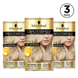 Schwarzkopf Oleo Intense Hair Dye, Pack of 3, Permanent Oil Colour, No Ammonia, Covers Grey, Ash Blonde 10-50