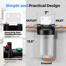 VIHOSE 10" x 4.5" Whole House Water Filter Housing Universal Sediment Water Filter System 1" Npt Brass Port, for Whole Home Pre-Filtration(Clear)
