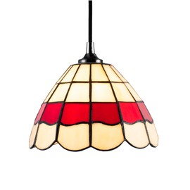 Traditional Classic Red and Amber Stained Glass Round Tiffany Pendant Lighting Shade | 21cm x 12cm | 40w Maximum by Happy Homewares