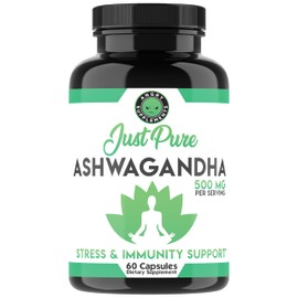 Angry Supplements Just Pure Ashwagandha Root Powder – 500mg Ashwa Per Serving – 60 Capsules – Herbal, Immunity & Mood Support for Men and Women (1-Bottle)