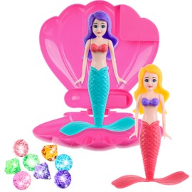 dollbie Swimming Pool Diving Toy Set Includes 2 Pieces Mermaid Princess Dolls, a Shell and 7 Pieces Diamond Accessories, Kids Party Supplies Gifts & Water Toy for Children